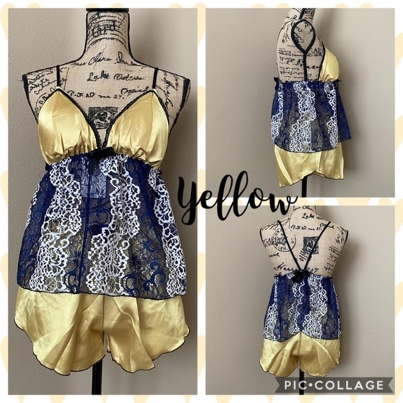 New Satin Silk-Like Lace PJs Set Assorted Color - Picture 3 of 8